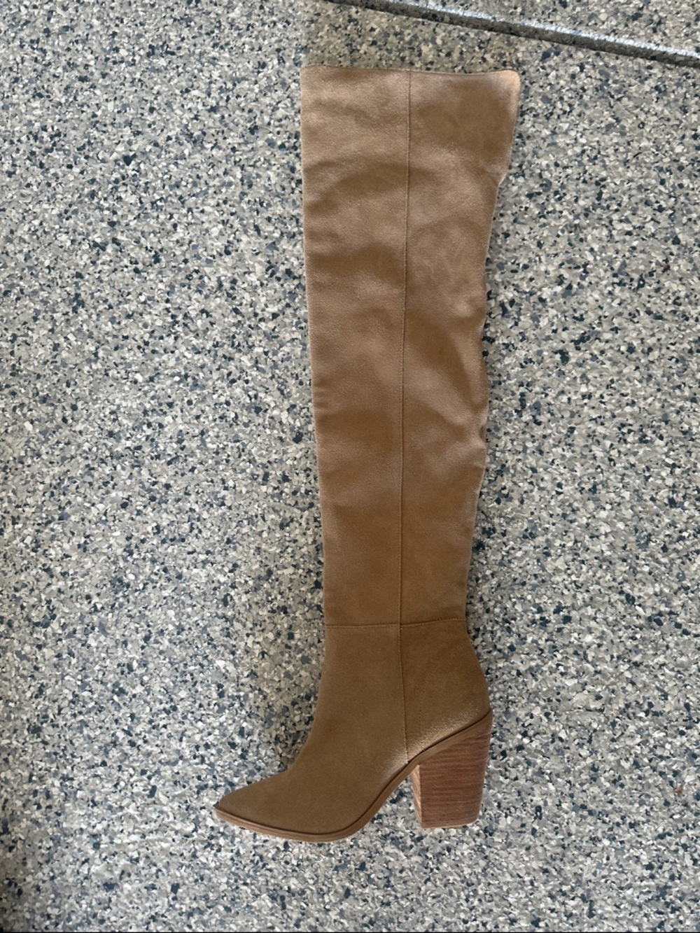 Over-the-Knee Tan Leather Block Heel Boot
